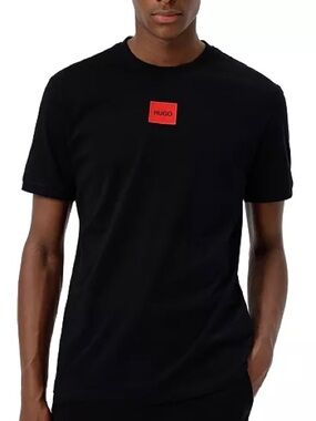 HUGO Men's Regular-Fit Cotton T-Shirt with Red Logo Patch